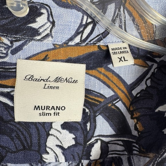 Baird McNutt Murano Linen Short‎ Sleeve Shirt Mens Size XL Slim Fit Blue Floral - Picture 3 of 9